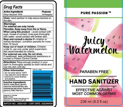 pure passion juicy watermelon hand sanitizer 236 ml 70.jpg image of label - pure passion juicy watermelon hand sanitizer 236 ml 70